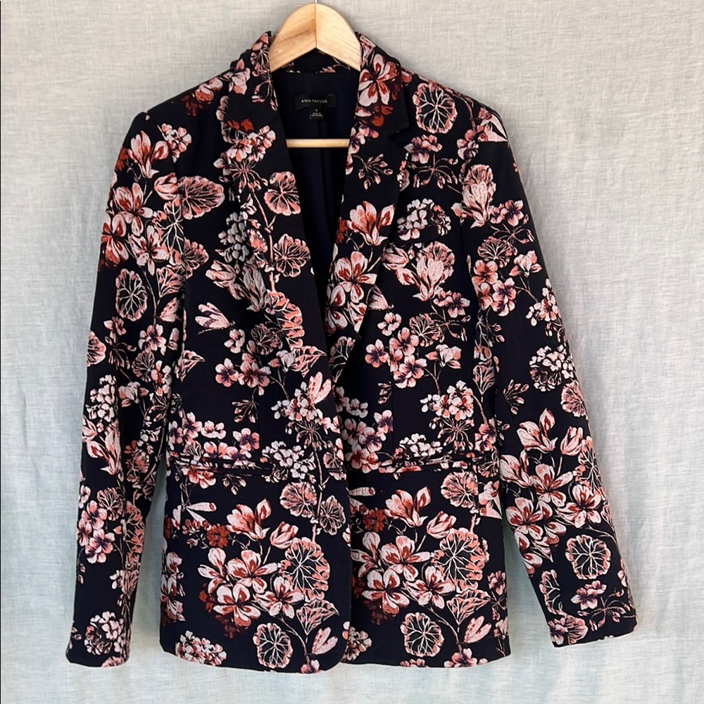 Ann Taylor Deep Blue and Pink Floral Blazer